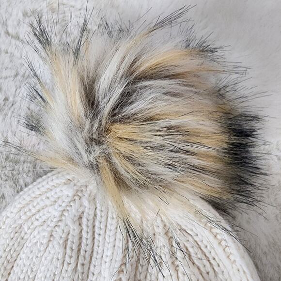 J. Crew NWT Chunky Ribbed Knit Pom Pom Beanie Hat Wool Blend White main image 4